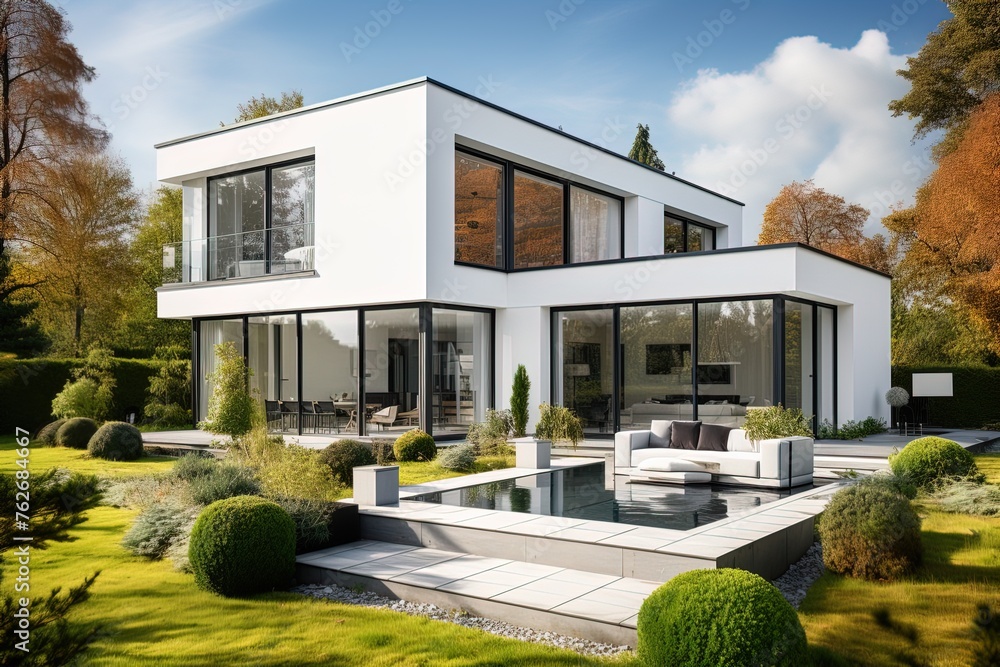 Real estate for sale two floor white modern family house with a