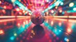 Vibrant and colorful disco ball illumination creating a festive ambiance in a nightclub with glowing lights and bokeh reflections for a fun and sparkling dance floor celebration