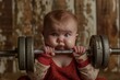 Joyful Infant with Barbell: Fitness Start Young