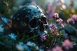 Skull Artworks with vibrant shiny Colors and Flowers, Abstract Art