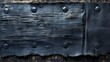  A macro shot of an oak plank with metal studs and drill holes