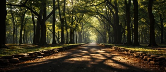 Wall Mural - Light and shadow Long tree path