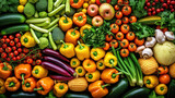 Fototapeta Tęcza - Overhead view of vegetables displayed at market