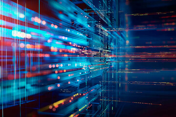 binary code data bit screen display on laptop computer screen. matrix of data flow. Rise of the big data AI age. artificial intelligence data transfer.