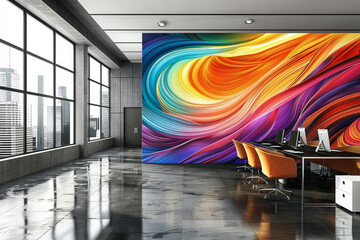 Wall Mural - A luxury business office with an abstract mural on the wall