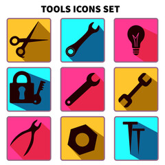 Tools icons set. Flat style