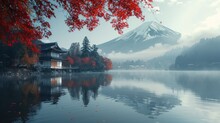 One Of The Best Places In Japan Is To Experience The Colorful Autumn Season And Mountain Fuji In The Morning Fog.