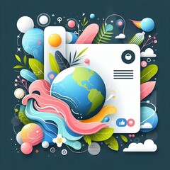 Happy earth day modern social media template to share your content in a creative way or promote your business. Composition with fluid and geometric vector illustrations World Earth Day generative ai