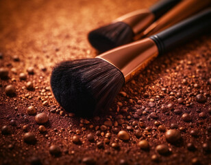 Macro photo of professional makeup brushes in powder