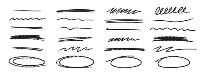 Leinwandbilder - Crayon scribbles collection. Hand drawn vector lines. Grunge texture charcoal or chalk drawing. Rough crayon strokes.