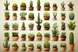 Green cactus icons set on white background for eco-friendly concept or botanical illustration design