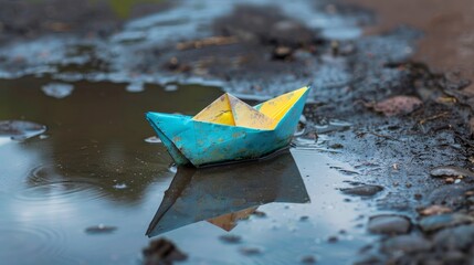 Paper boat in a puddle representing flood risk