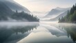 Serene Mist Covered Lake Surrounded By Mountains Upscaled 3