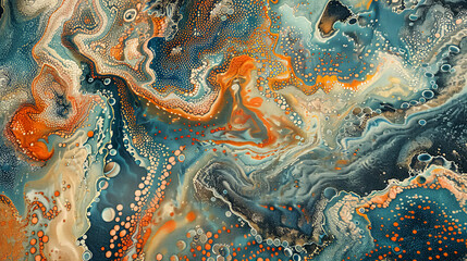 Wall Mural - Creating a striking new abstract painting characterized by ethereal gold and pink blue orangelines, seamlessly blending with sand-like iridescence illustrations, this artwork boasts flowing lines