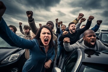 Sticker - Crowd of people protesting on a street