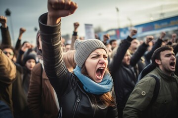 Sticker - Crowd of people protesting on a street