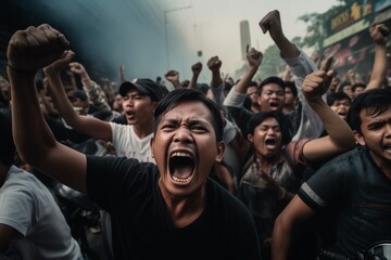 Sticker - Crowd of people protesting on a street