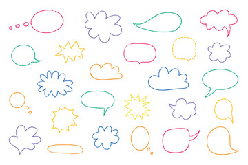 Aufkleber - Hand drawn crayon colorful speech bubbles. Vector doodle illustration set.