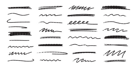 Poster - Crayon scribbles collection. Hand drawn vector lines. Grunge texture charcoal or chalk drawing. Rough crayon strokes.