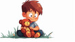 © Mahnoor - International Missing Children's Day vector. Sad lost boy hugging his teddy bear vector. Lost children vector illustration. Important day