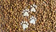traces of paws of a cat or dog are laid out from dry cat food love to the animals care love