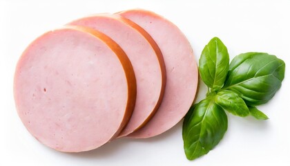 Wall Mural - sliced boiled ham sausage isolated on white background top view