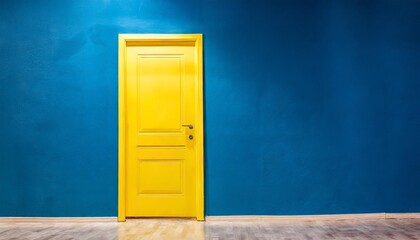 yellow door on a blue background abstract interior