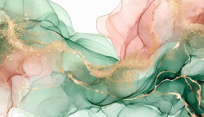 Wall Mural - abstract alcohol ink sage green and blush pink gold colors background