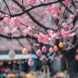 cherry tree with flowers and easter eggs