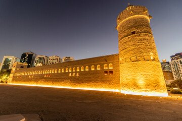 Wall Mural - Evening view of Qasr Al Hosn fort in Abu Dhabi downtown, United Arab Emirates.