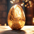 golden Easter egg with relief on a dark background