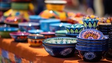 Colorful Ceramic Souvenirs For Sale On Market In Greece.


