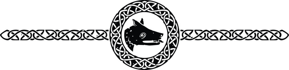 Ornate Celtic Pattern Circle Header with Wolf Head