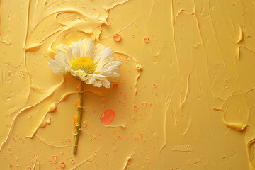 Canvas Print - White flower on yellow background with copy space