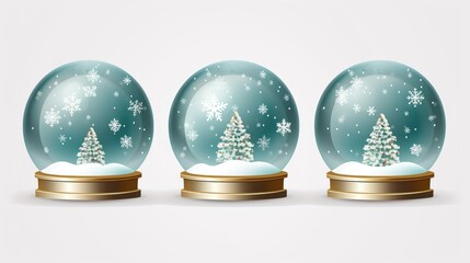 Sticker - 3d Christmas snow globes. Empty winter crystal ball isolated on transparent background. Clear glass domes on red base, Xmas souvenir or gift, vector realistic set.


