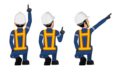 Wall Mural - Set of construction worker in the position of  pointing something over his head