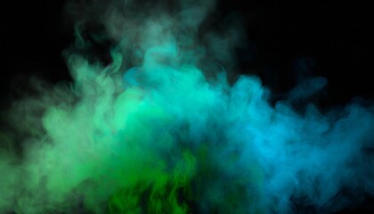 Sticker - abstract backdrop cloud of green and blue smoke on a black isolated background soft mystery horror design spooky background texture concept