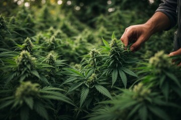 marijuana farmer harvesting marijuana on the cannabis farm. agriculture, farming and harvesting concept