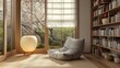 Cozy Japandi Reading Nook Reading corner with a low 