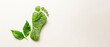 Ecology concept with green footprint with leaf, concept on white background for editing 