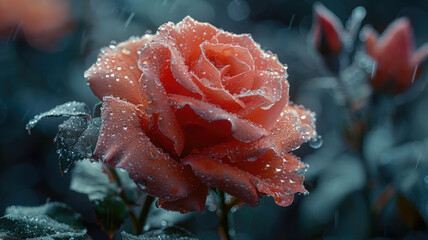 Wall Mural - A beautiful red rose with dew drops on it