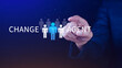 Change Agents concept, Leadership changes to develop the organization for success, Businessman holding a human icon with word Change Agent.
