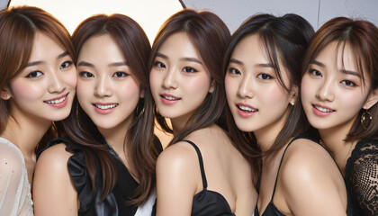 group of attractive korean girls, singers of a k-pop group or models