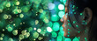 image combines two distinct elements. On the left side, vibrant green bokeh lights create an abstract and magical background.