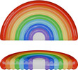 rainbow pool float. rainbow shaped pool raft. isolated inflatable mattress top and side view	