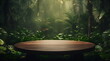 a table in the jungle with leaves growing around. Generative AI