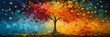 Underwater with colourful sea life, 
Sunset in the forest autumn color illustration
