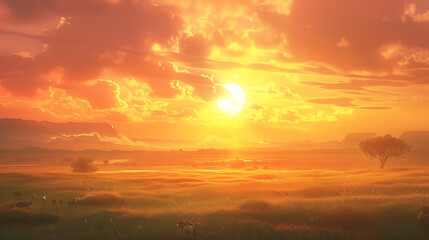 Poster - a serene and picturesque sunset over a vast landscape