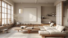 Neutral Japandi Living Room: Neutral-toned Living Room With A Blend Of Japanese And Scandinavian Furniture For A Balanced Aesthetic.


