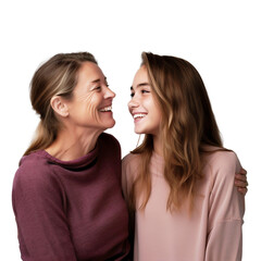 Poster - Happy smiling of a family, mother and daughter hugging with care and looking each other, isolated on transparent background